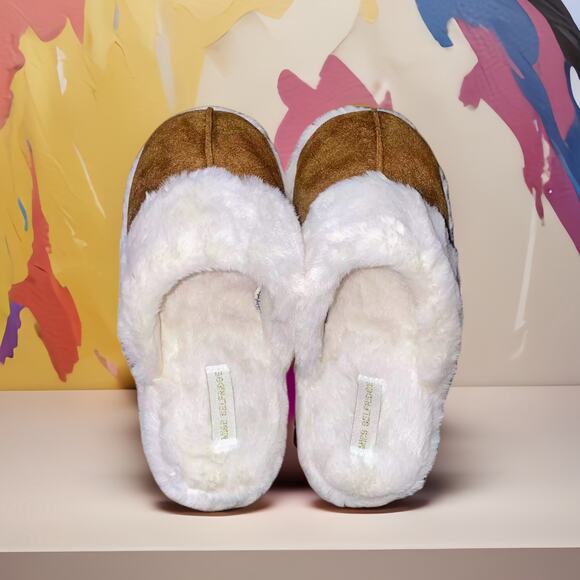 NEW 5-6 Urban Outfitters Vegan Suede Brown Flatform Platform Shearling Slippers - Picture 3 of 4